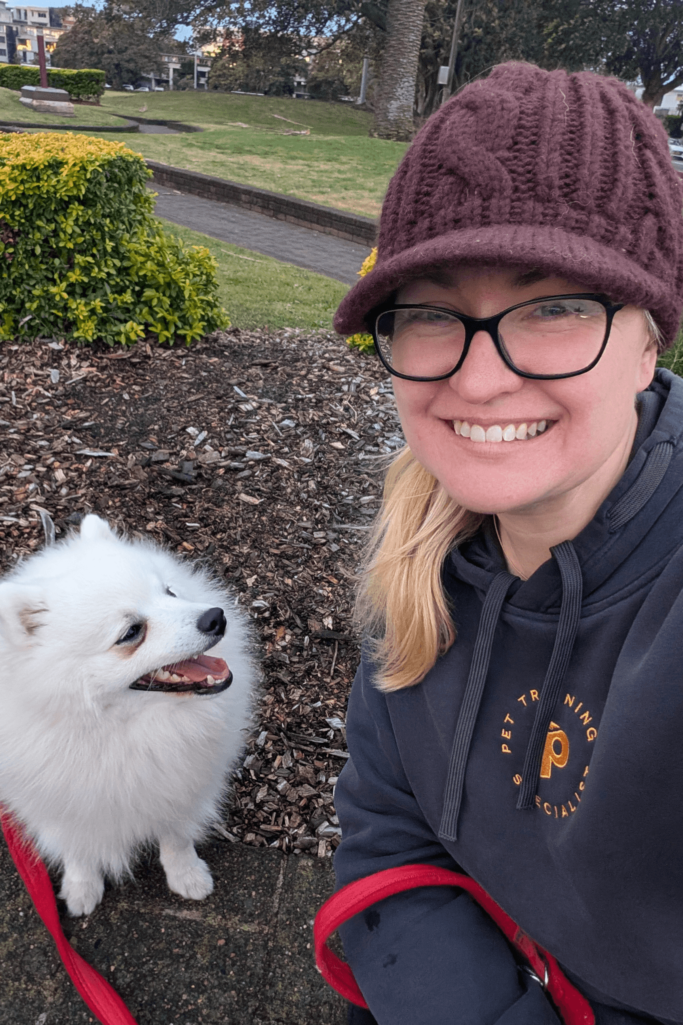 Marianne Dawson with her Japanese Spitz, Maverick, in Sydney